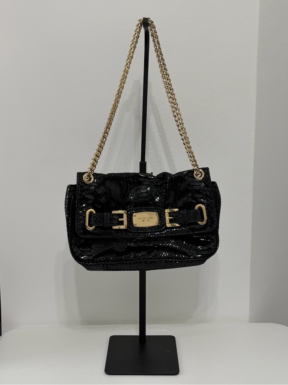 Michael Kors Black Snakeskin Embossed Convertible Chain Shoulder Bag